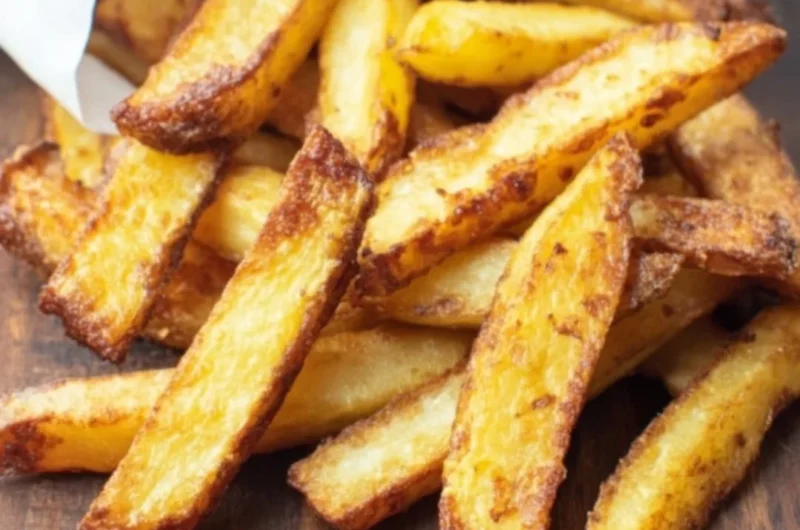 Crispy homemade French fries cooked in an air fryer