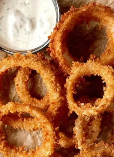 Crispy air fryer onion rings served on a plate