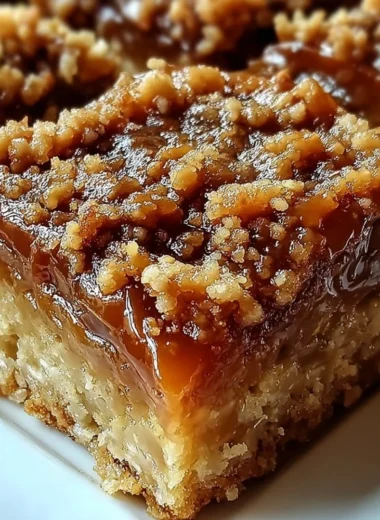 Delicious homemade Caramel Crush Bars with a rich caramel layer.