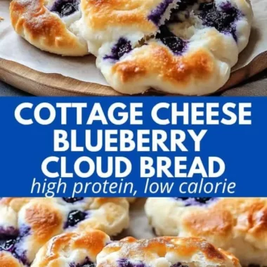 Cottage Cheese Blueberry Cloud Bread slice on a plate with blueberries