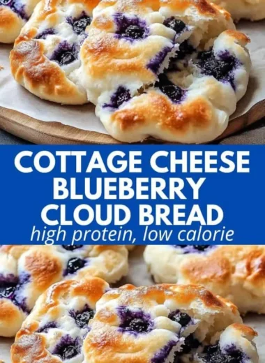 Cottage Cheese Blueberry Cloud Bread slice on a plate with blueberries