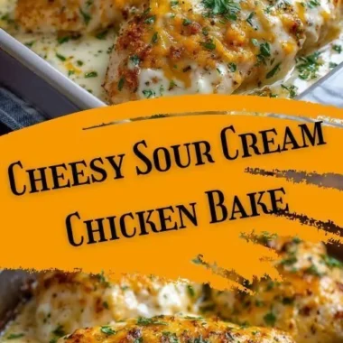 Creamy Sour Cream Chicken Bake dish served hot with herbs and spices