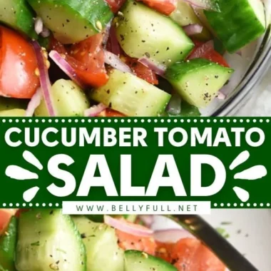 Fresh cucumber tomato salad with herbs and dressing in a bowl