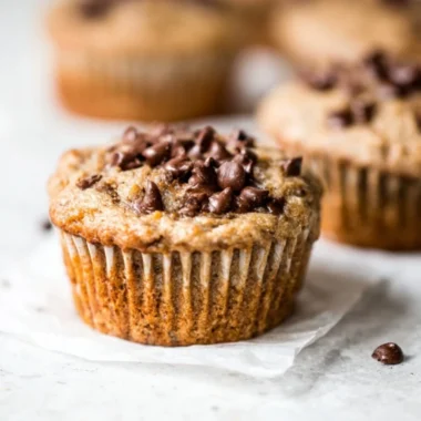 Healthy peanut butter banana muffins freshly baked and served on a plate
