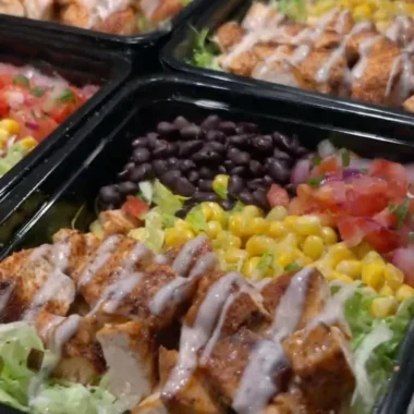 High protein chicken meal prep meals in containers for healthy eating