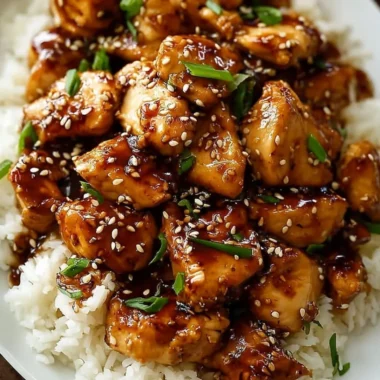 Honey Garlic Chicken dish with chicken pieces glazed in honey and garlic sauce