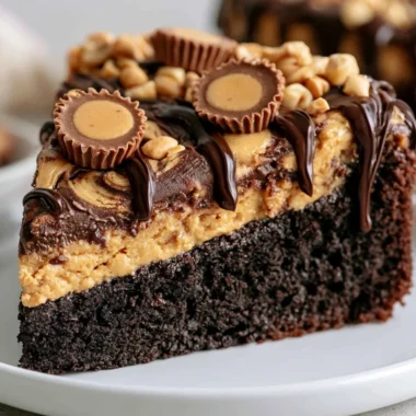 Delicious 1-bowl Peanut Butter Cup Dump Cake served on a plate