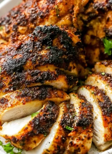 Crispy air fryer boneless chicken thighs garnished with herbs