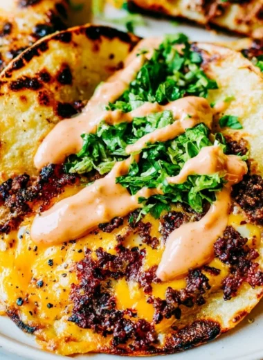 Delicious and crispy smash tacos served with fresh toppings and sauces