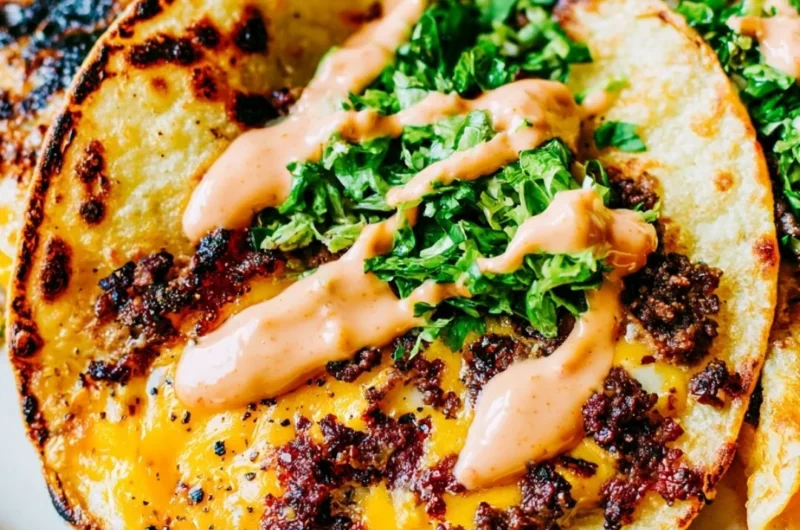 Delicious and crispy smash tacos served with fresh toppings and sauces