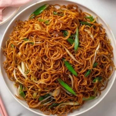 Delicious plate of Chow Mein with vegetables and noodles