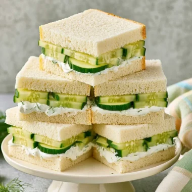 Classic cucumber sandwiches served on a plate with fresh ingredients.