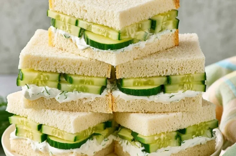 Classic cucumber sandwiches served on a plate with fresh ingredients.