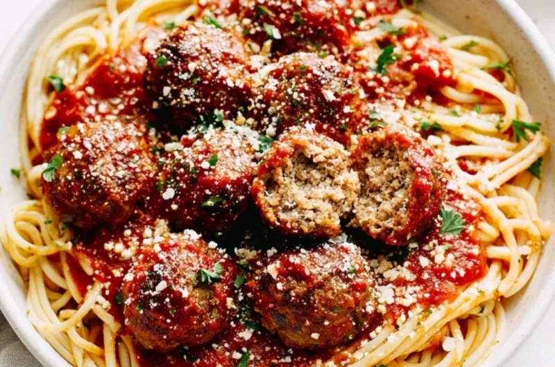 Classic Italian-American meatballs served with marinara sauce