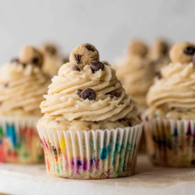 Delicious Cookie Dough Cupcakes with chocolate chips and frosting
