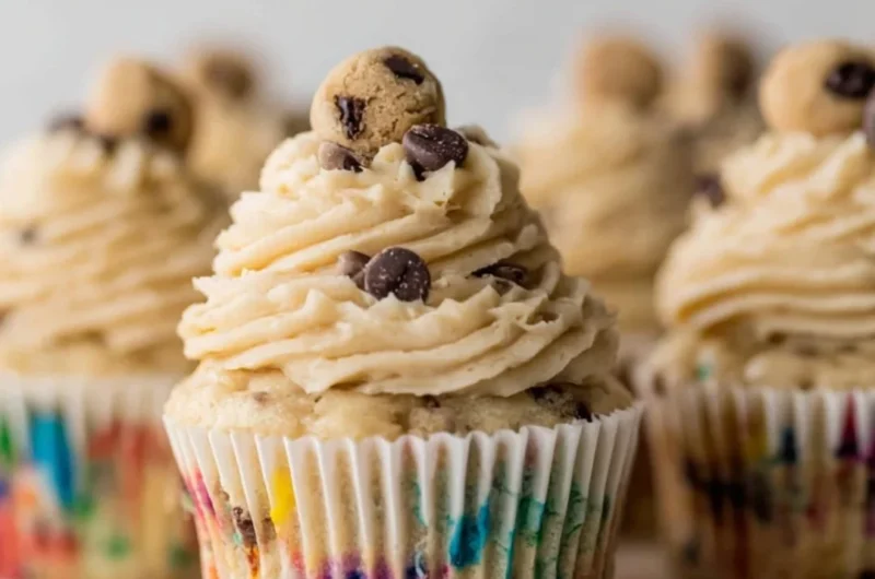 Delicious Cookie Dough Cupcakes with chocolate chips and frosting