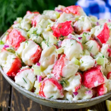 Fresh and flavorful crab salad with vegetables and herbs