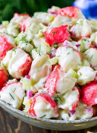 Fresh and flavorful crab salad with vegetables and herbs