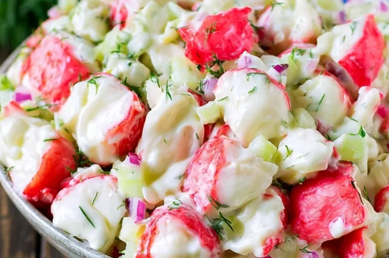 Fresh and flavorful crab salad with vegetables and herbs