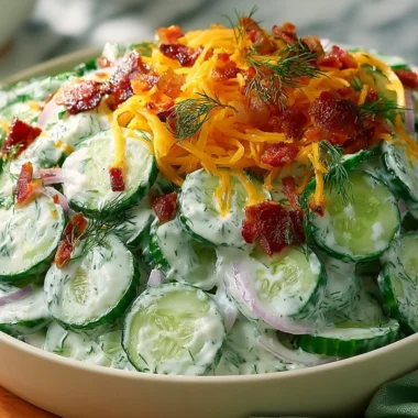 Bowl of Cucumber Ranch Crack Salad with fresh cucumbers and ranch dressing