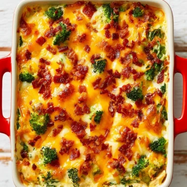 Delicious easy low carb chicken casserole topped with cheese and vegetables