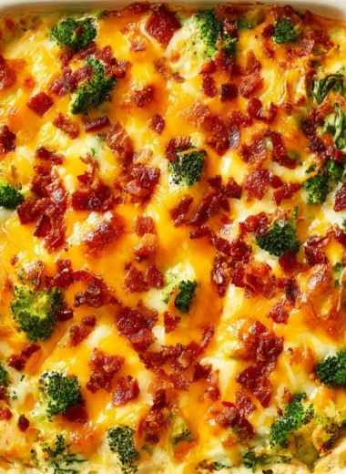 Delicious easy low carb chicken casserole topped with cheese and vegetables