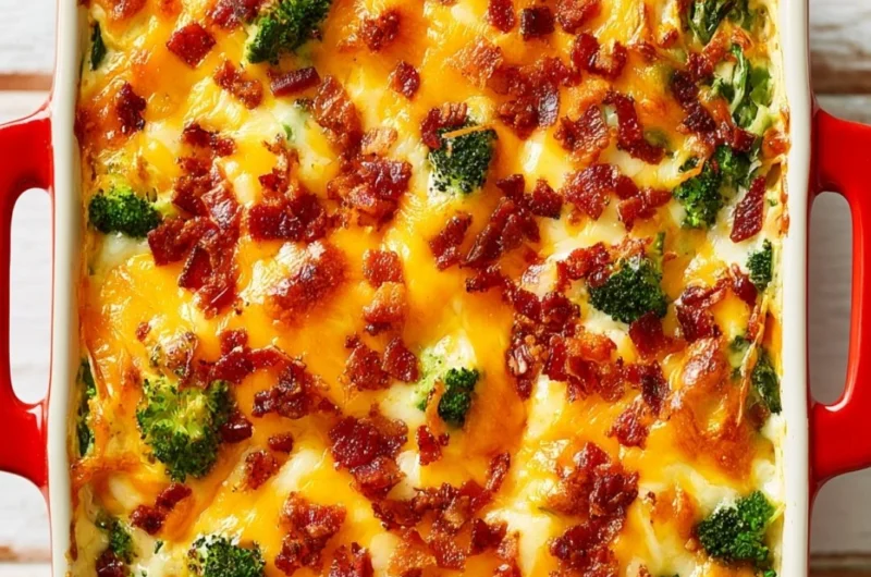 Delicious easy low carb chicken casserole topped with cheese and vegetables