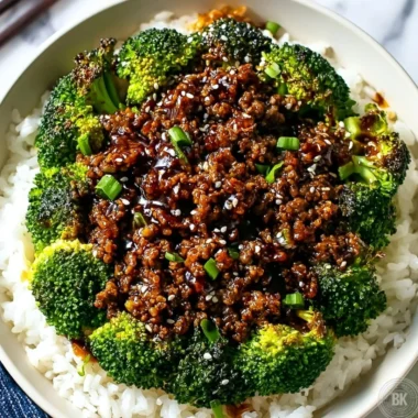 A plate of cooked hamburger meat and broccoli, showcasing a nutritious meal option.