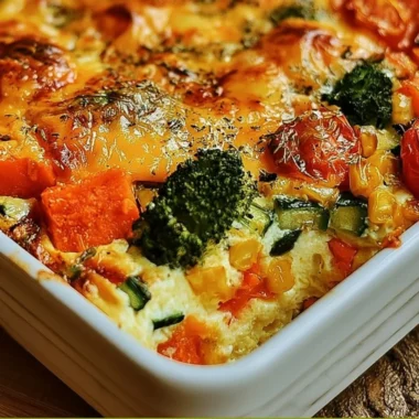 High-protein cottage cheese veggie bake topped with fresh vegetables