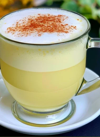 Honey chamomile tea latte served in a cozy cup with honey drizzle