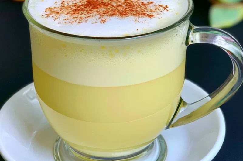 Honey chamomile tea latte served in a cozy cup with honey drizzle