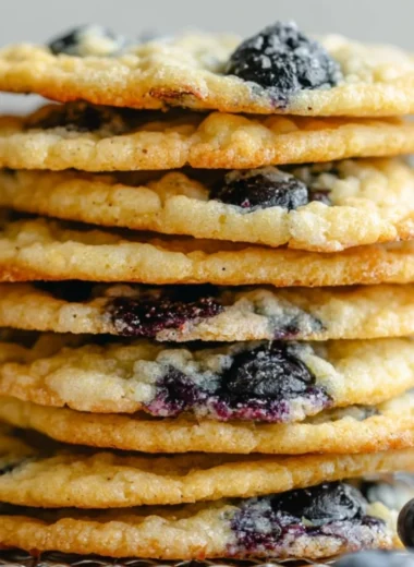 Vegan lemon blueberry cookies on a plate with fresh blueberries and lemon zest