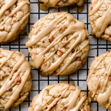 Delicious maple brown sugar cookies on a wooden table, perfectly baked and golden.