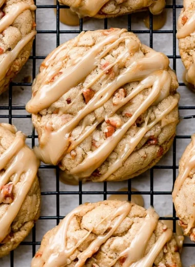 Delicious maple brown sugar cookies on a wooden table, perfectly baked and golden.