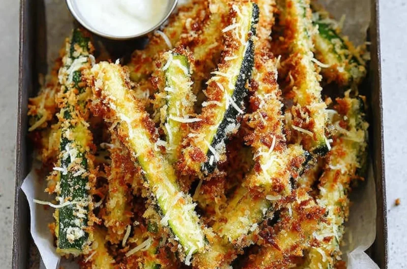 Plate of crispy Parmesan Zucchini Fries ready to be enjoyed.