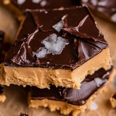 Peanut Butter Chocolate Greek Yogurt Bark on a parchment paper