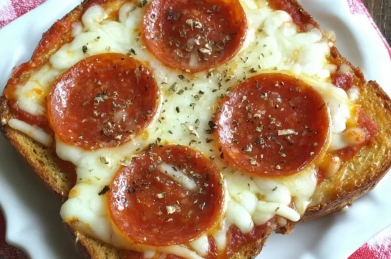 Delicious garlic toast pizzas topped with cheese and pepperoni
