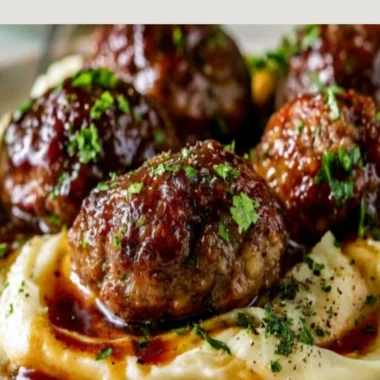 Delicious Salisbury Steak Meatballs with Garlic Herb Mashed Potatoes
