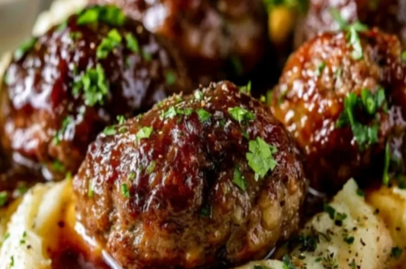 Delicious Salisbury Steak Meatballs with Garlic Herb Mashed Potatoes