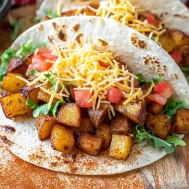 Spicy Potato Soft Tacos topped with fresh ingredients and served on a plate
