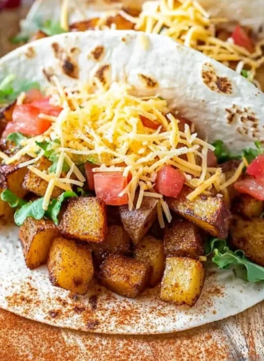 Spicy Potato Soft Tacos topped with fresh ingredients and served on a plate
