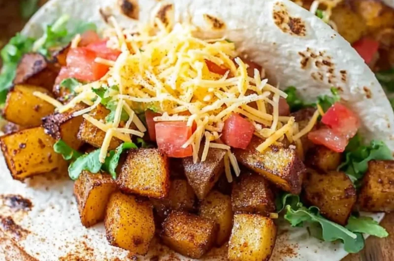 Spicy Potato Soft Tacos topped with fresh ingredients and served on a plate