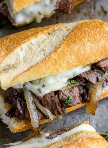 Delicious steak sandwich served with fresh ingredients and sauces
