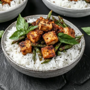 Vegan Black Pepper Tofu Stir Fry served with colorful vegetables in a bowl