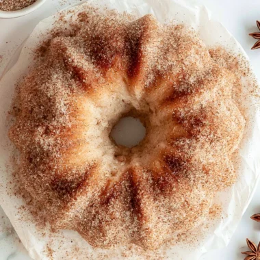 Delicious apple cider donut cake with fresh apples and cinnamon topping.