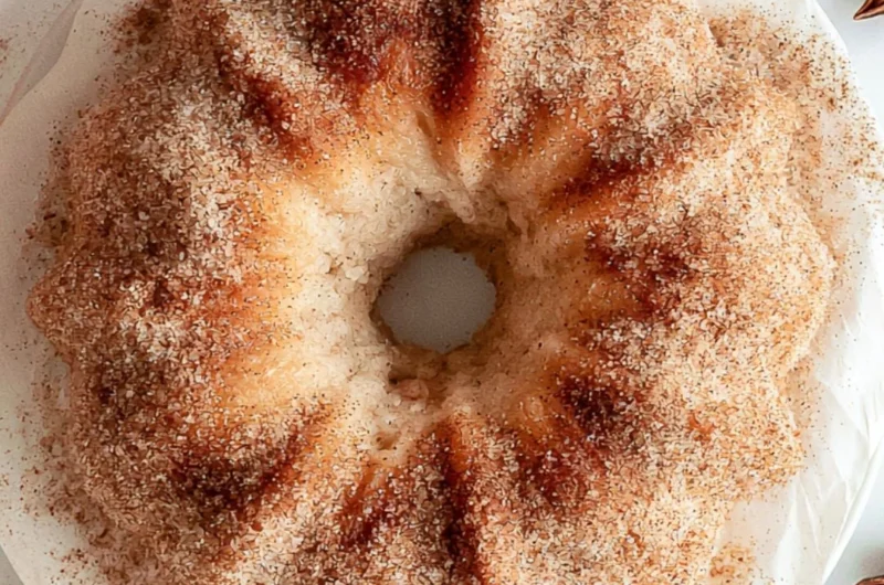 Delicious apple cider donut cake with fresh apples and cinnamon topping.