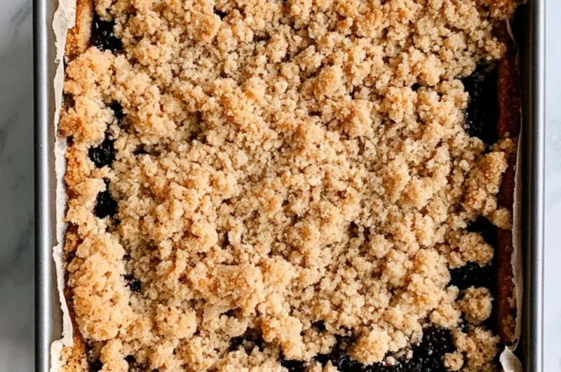 Delicious blackberry pie bars with a golden crust and fresh blackberries on top