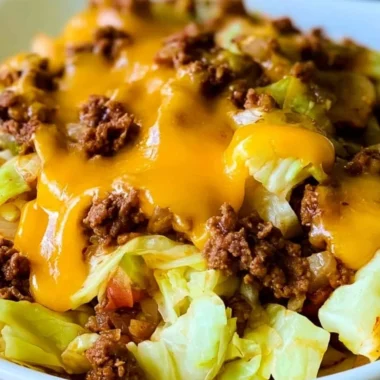 Cabbage Taco Skillet with colorful ingredients in a pan
