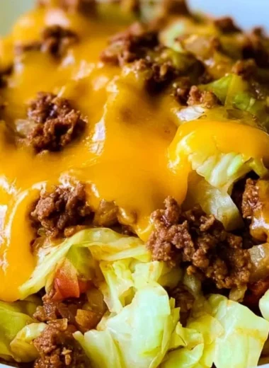 Cabbage Taco Skillet with colorful ingredients in a pan