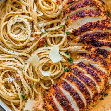 Delicious Cajun Chicken Pasta served with cream sauce and spices